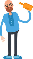 Bald Man Character Drinking Beer
