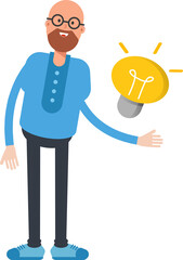 Bald Man Character and Light Bulb
