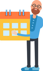 Bald Man Character Holding Calendar
