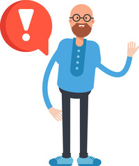 Bald Man Character and Error Sign

