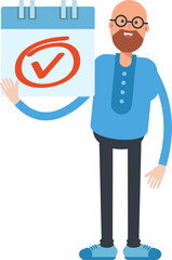 Bald Man Character and Check Mark Sign
