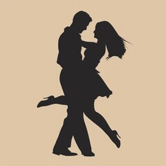 Silhouette of a couple dancing romantically.