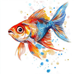 Fototapeta premium Watercolor Art Colorful fish on white background for t-shirt design. Hand Painted Clip Art Design Element for Labels, Business Cards, Flyers.