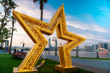 Lusail Winter Wonderland outdoor amusement park in Al Maha island day light view © hasan