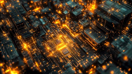 Fototapeta premium 31. High-tech abstract geomatics with interconnected circuits and bright highlights