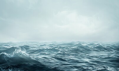Fototapeta premium Minimalist seascape capturing the essence of ocean waves with gentle brushstrokes and a limited color palette, inviting viewers into a serene maritime scene