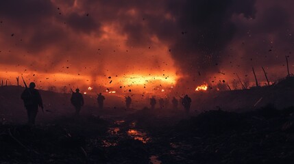 War-Torn Battlefield at Dusk: A Dramatic Scene in Stunning Detail