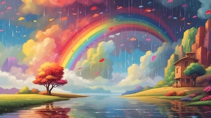 landscape with rainbow and clouds