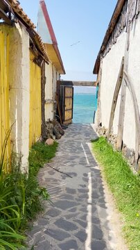 Beautiful sidewalk overlooking the lake beach in Sevan, Armenia