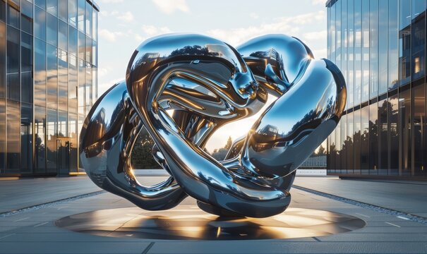 Modern art object: futuristic sculpture made of metal, attracting attention with its originality.