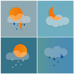 WEATHER ICONS IN A GLASS MORPHISM STYLE. Snow, clouds, sun,lightning,moon.