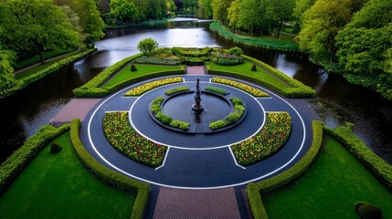 Keukenhof Gardens tulip labyrinth from above, Netherlands