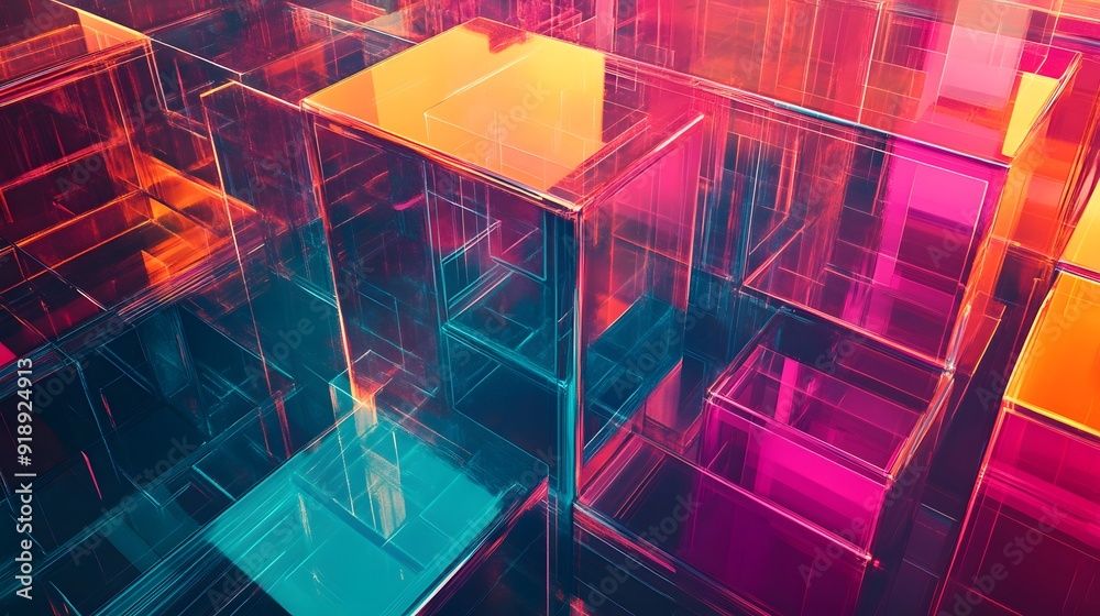 Poster 62. modern abstract geomatics featuring transparent layers and glowing highlights