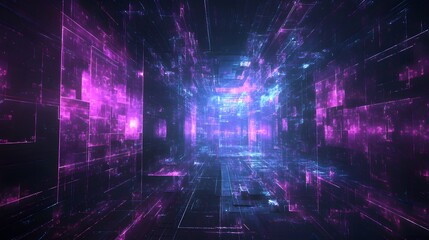 66. Futuristic abstract geomatics featuring ethereal grids and neon highlights