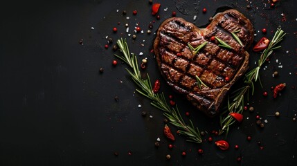 Heart Shaped Steak with Rosemary and Spices