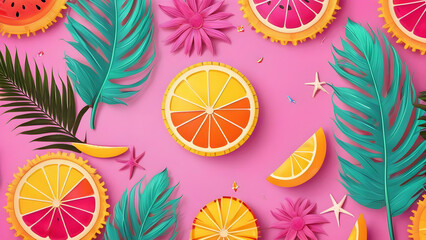 Fototapeta premium summer background with cocktail, summer aesthetic wallpaper, ai generated