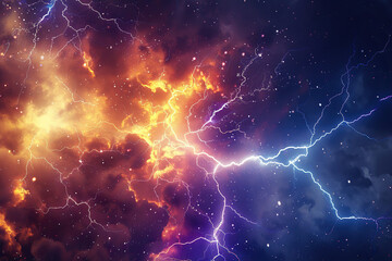 Fototapeta premium Generative ai on theme of scary bright electric lightning bolt with branches in the night dark sky