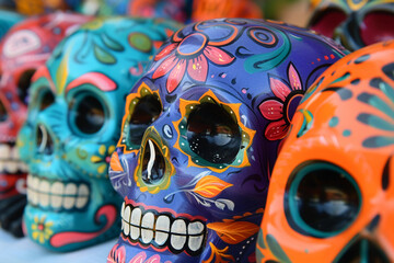 Fototapeta premium Beautiful greeting card with bright holiday composition for happy to joy celebrate dia de muertos