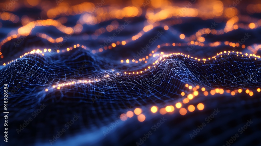 Wall mural 90. high-tech abstract geomatics with intricate meshwork and glowing highlights