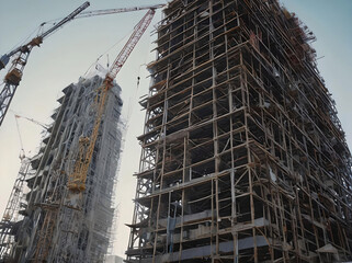 Soaring steel structure rises amidst urban skyline, a testament to architectural ambition and construction industry progress
