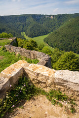 The Hilltop ruins of an 11th-century stronghold, château de Hohenurach, Burgruine Hohenurach, Stronghold Atop a Hill in Bad Urach, Castle in Baden-Württemberg