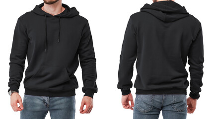 Bearded man in black hoodie, isolated mockup
