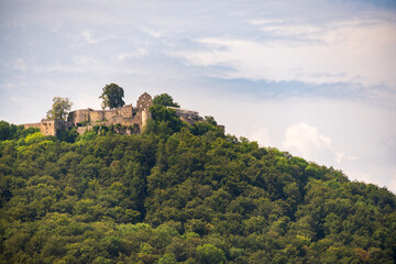 The Hilltop ruins of an 11th-century stronghold, château de Hohenurach, Burgruine Hohenurach, Stronghold Atop a Hill in Bad Urach, Castle in Baden-Württemberg