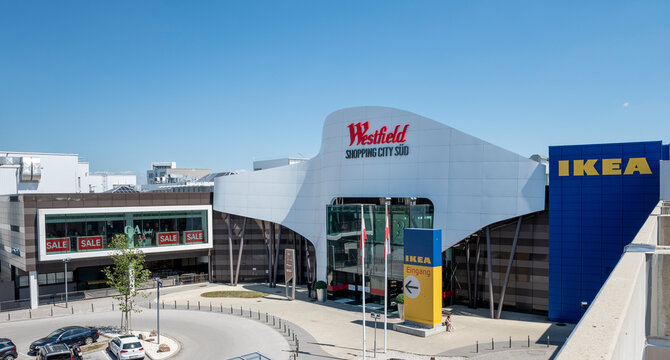 Vienna, Austria - August 8, 2024 : Westfield Shopping City S&uuml;d , SCS, shopping centre located in V&ouml;sendorf and Wiener Neudorf, south of Vienna, Austria.