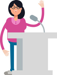 Woman Character Speaking on Podium
