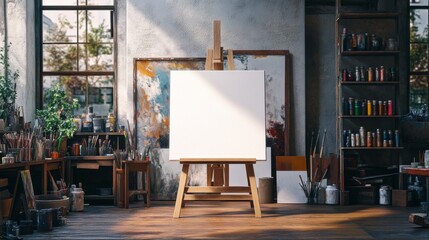Blank Canvas on Easel in Artist's Studio