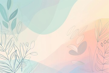 Abstract Pastel Background with Delicate Line Art Leaves