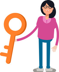 Woman Character Holding Key
