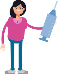 Woman Character Holding Medical Syringe Illustration
