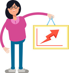 Woman Character Holding Arrow Chart
