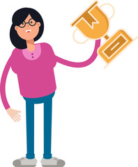 Woman Character Holding Up Trophy
