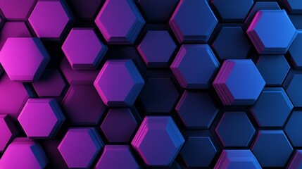 Abstract 3D hexagon design, deep blues and purples, dynamic depth and shadows