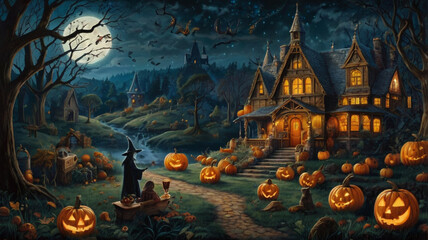 halloween cartoon background with pumpkin