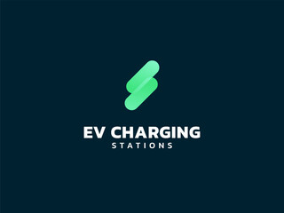 Electric vehicle charging with letter S overlapping Lightning Bolt Symbol logo vector design concept. EV charging logotype symbol for Electric Car, EV station, ui, business, infographic, clean energy.