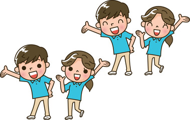 案内する若い男女