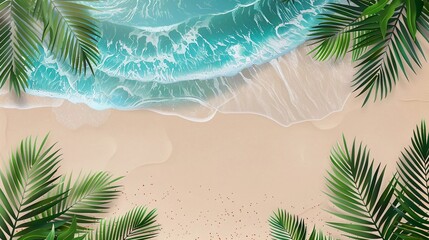 Beach with ocean and palm leaves isolated on transparent background which is very beautiful