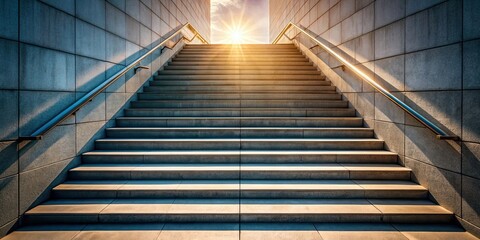 Obraz premium Sunlight casting shadows on steps leading to bright exit, Sunlight, shadows, steps, high contrast, pattern, bright, exit, gaps