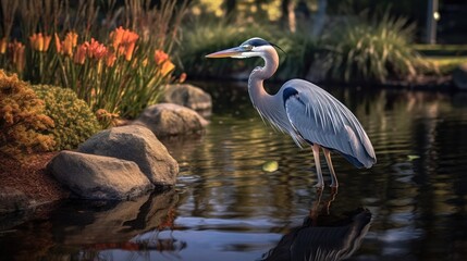 Fototapeta premium Great Blue Heron Standing in a Pond