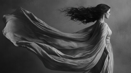Fototapeta premium A Woman in a Flowing Dress With Long Hair