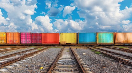 Fototapeta premium Colorful Cargo Containers on Railway Tracks
