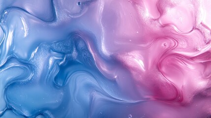 Abstract Swirling Blue and Pink Liquid with Silver Glitter