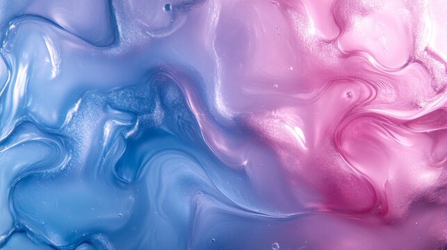 Abstract Swirling Blue and Pink Liquid with Silver Glitter