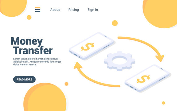 Money transfer. landig page concept. Vector illustration