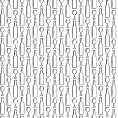 Seamless vector pattern of wine glass and bottle simple icons for textile printing, wallpaper, wrapping paper.
