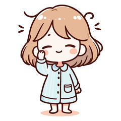 A little kid girl happy face wakes up in the morning, white background. Illustration