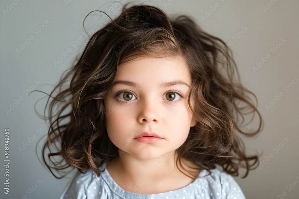 Sticker a little girl with long brown hair and blue eyes.